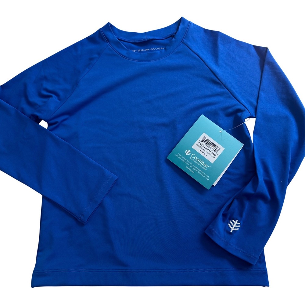Coolibar Youth M Blue Sandshark Long Sleeve Surf Shirt UPF 50+ Rash Guard New